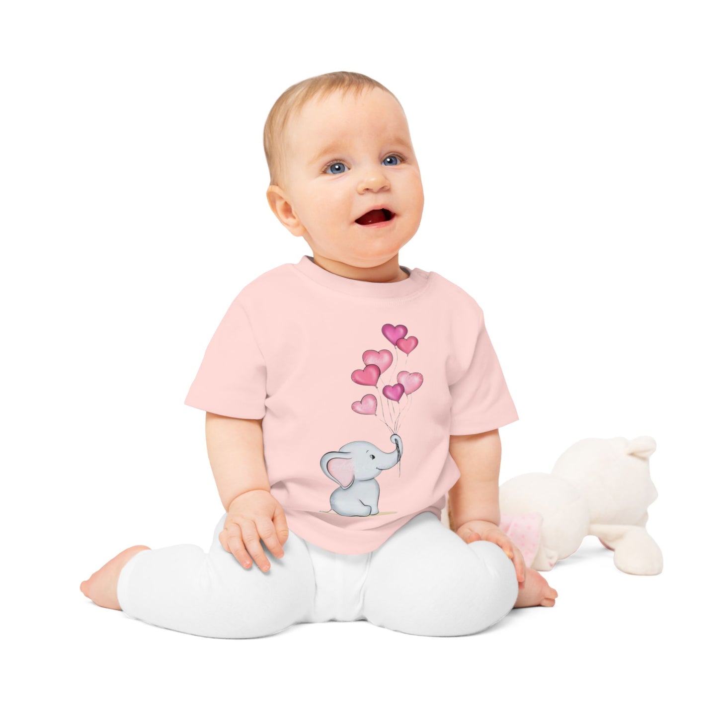 T-shirt bébé éléphant & cœurs – Coton doux | Design mignon & plein d’amour