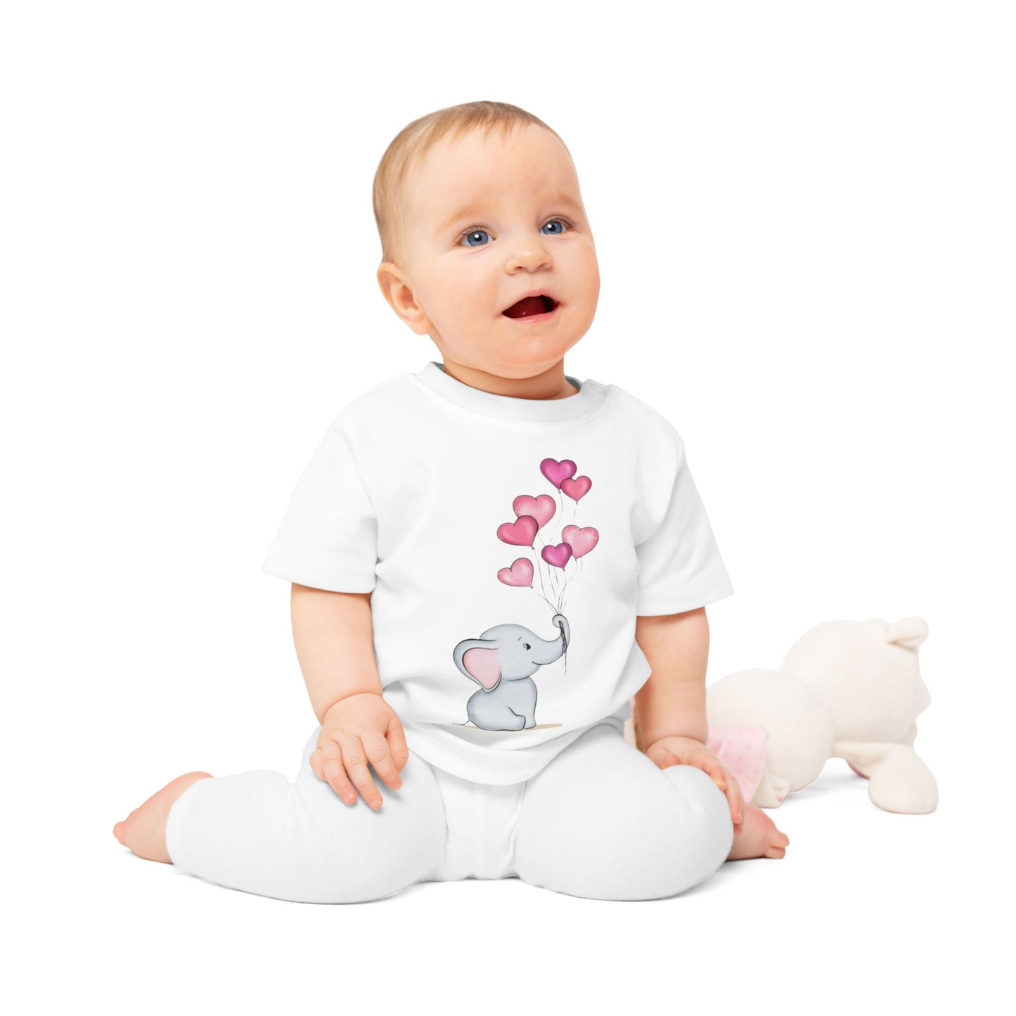 T-shirt bébé éléphant & cœurs – Coton doux | Design mignon & plein d’amour